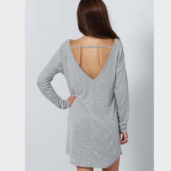 Long Sleeve Tee Shirt Dress in Grey - Picture 6 of 8